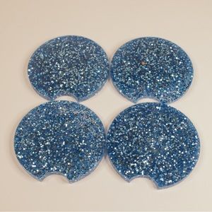 Chunky Blue Glitter Resin Car Coaster to Decorate and Customize Your Car